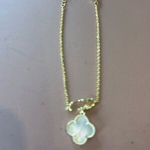 Gold Chain Necklace with White Mother-of-Pearl Clover Pendant